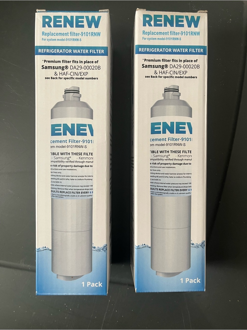 Renew replacement refrigerator water filters (2) for system model 9101RNW-S